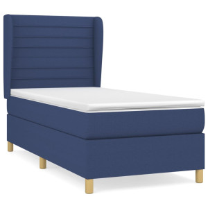 Cama box spring con colchón tela azul 90x190 cm H