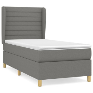 Cama box spring con colchón tela gris oscuro 90x200 cm H