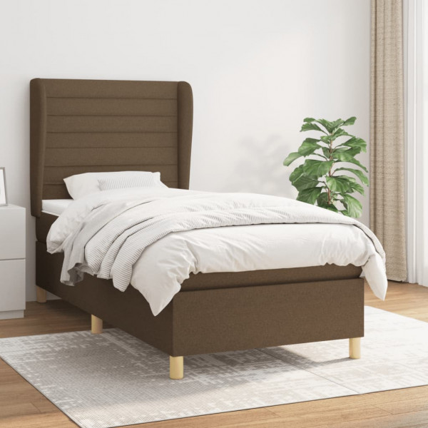 Cama box spring con colchón tela marrón oscuro 90x200 cm D