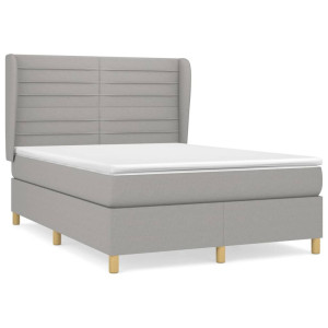 Cama box spring con colchón tela gris claro 140x190 cm H