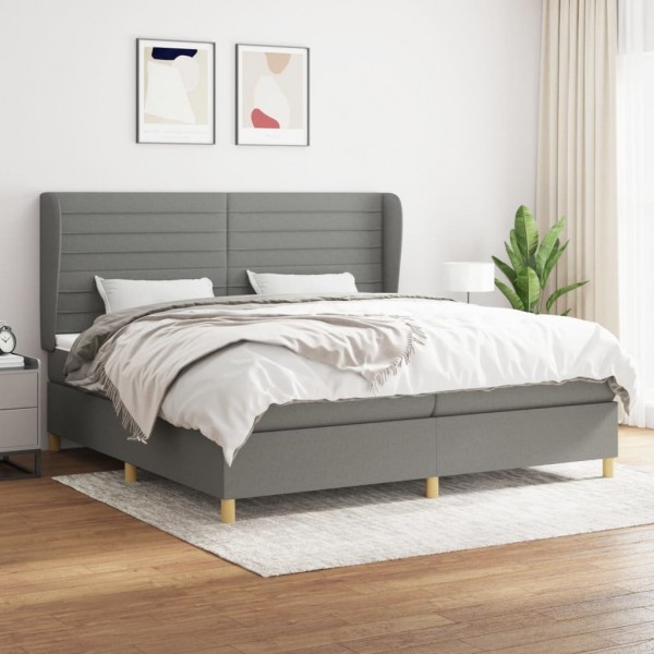Cama box spring con colchón tela gris oscuro 200x200 cm D