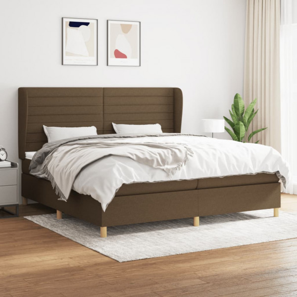 Cama box spring con colchón tela marrón oscuro 200x200 cm D