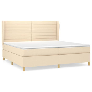 Cama box spring con colchón tela color crema 200x200 cm H