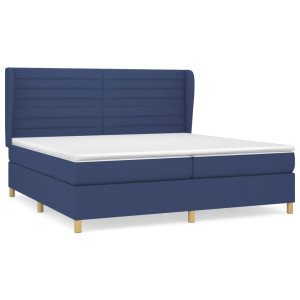 Cama box spring con colchón tela azul 200x200 cm H