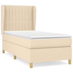 Cama box spring con colchón tela color crema 80x200 cm H