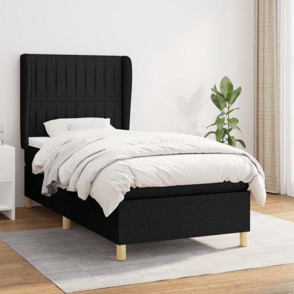 Cama box spring con colchón tela negro 90x190 cm D