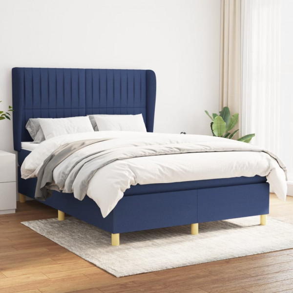 Cama box spring con colchón tela azul 140x190 cm D