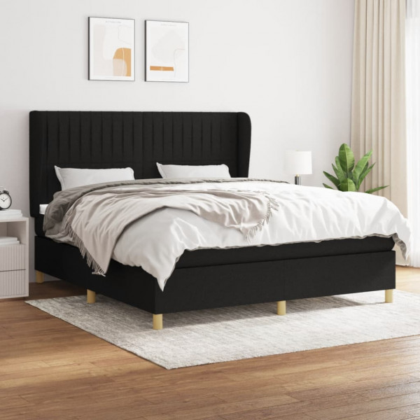 Cama box spring con colchón tela negro 160x200 cm D