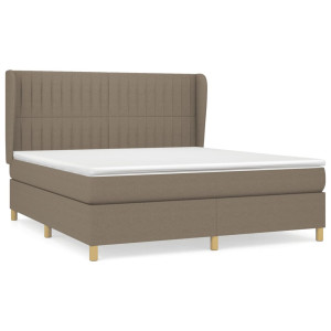 Cama box spring con colchón tela gris taupe 160x200 cm H