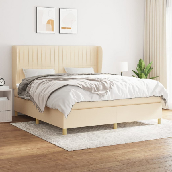 Cama box spring con colchón tela color crema 160x200 cm D