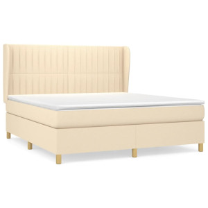 Cama box spring con colchón tela color crema 160x200 cm H