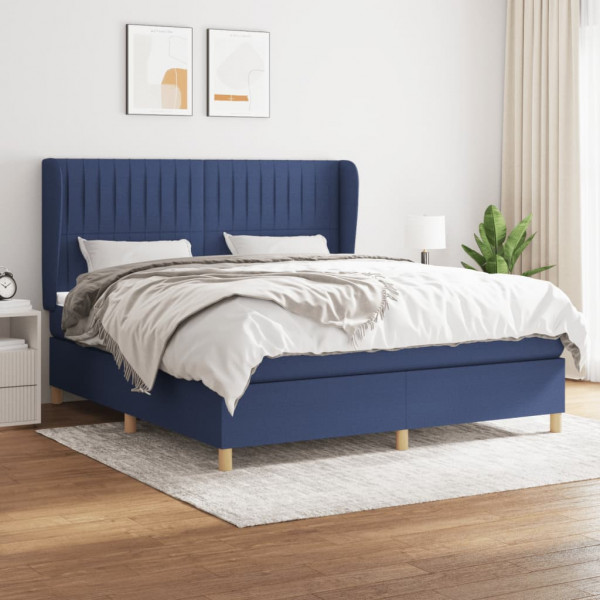 Cama box spring con colchón tela azul 160x200 cm D