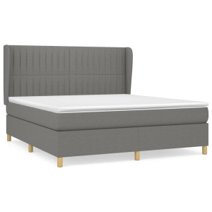 Cama box spring con colchón tela gris oscuro 180x200 cm H