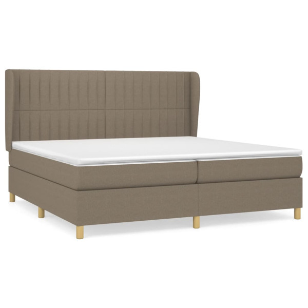 Cama box spring con colchón tela gris taupe 200x200 cm M 2