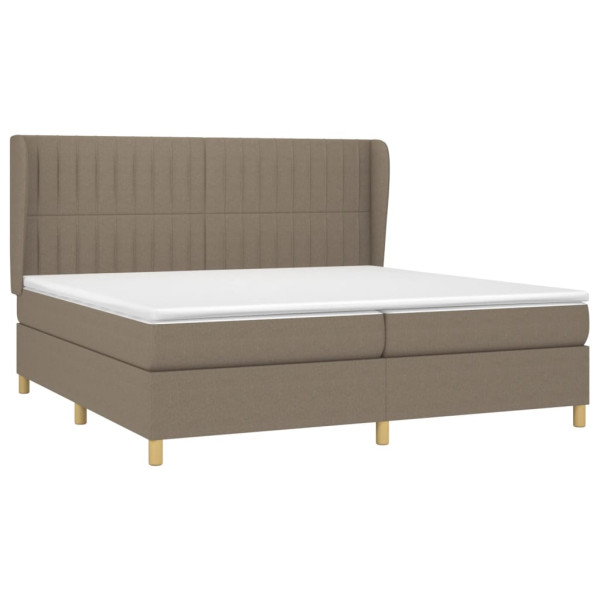 Cama box spring con colchón tela gris taupe 200x200 cm M 3