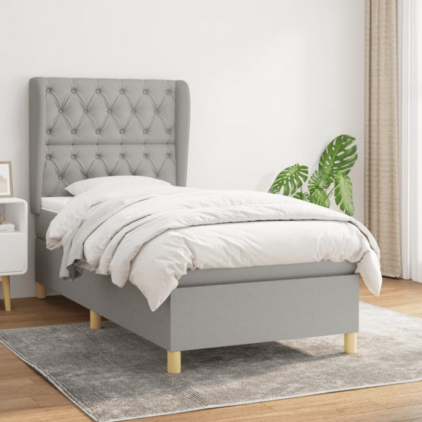 Cama box spring con colchón tela gris claro 80x200 cm D