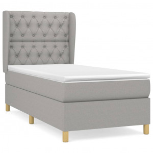 Cama box spring con colchón tela gris claro 80x200 cm H