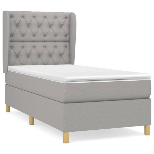 Cama box spring con colchón tela gris claro 80x200 cm M 2