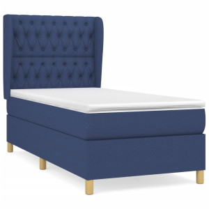 Cama box spring con colchón tela azul 90x190 cm H