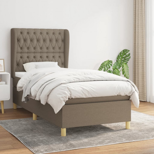 Cama box spring con colchón tela gris taupe 90x200 cm D