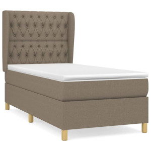 Cama box spring con colchón tela gris taupe 90x200 cm H