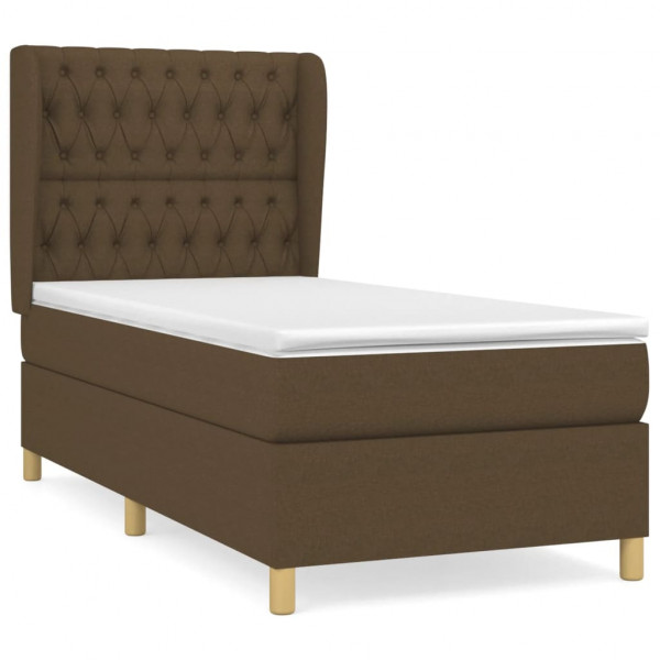 Cama box spring con colchón tela marrón oscuro 100x200 cm M 2