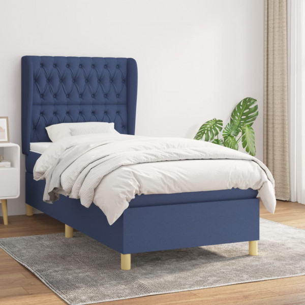 Cama box spring con colchón tela azul 100x200 cm D
