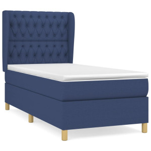 Cama box spring con colchón tela azul 100x200 cm H
