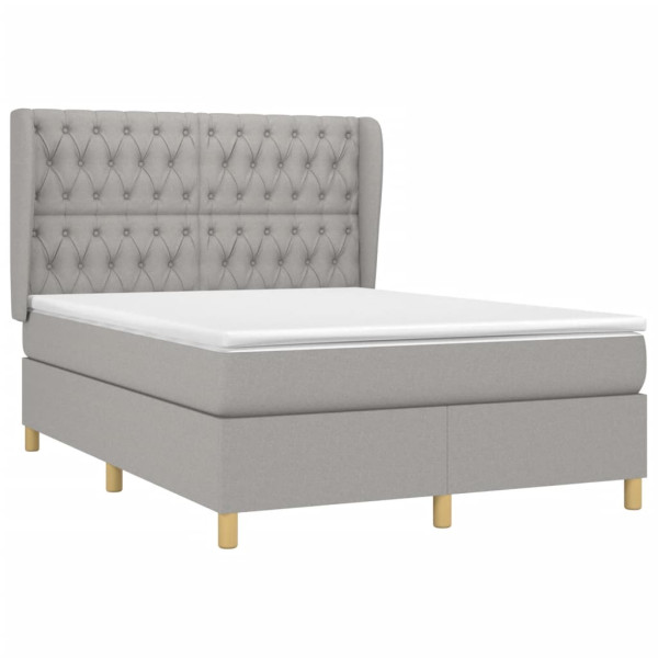 Cama box spring con colchón tela gris claro 140x190 cm M 3