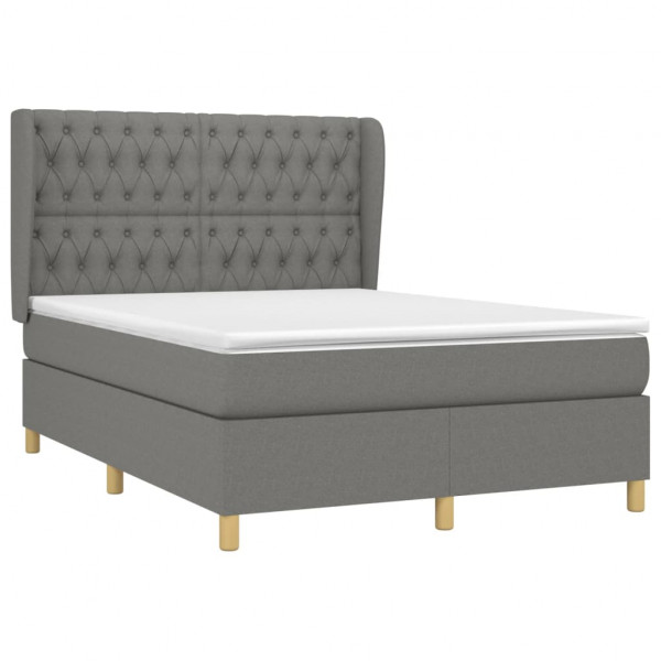 Cama box spring con colchón tela gris oscuro 140x190 cm M 3