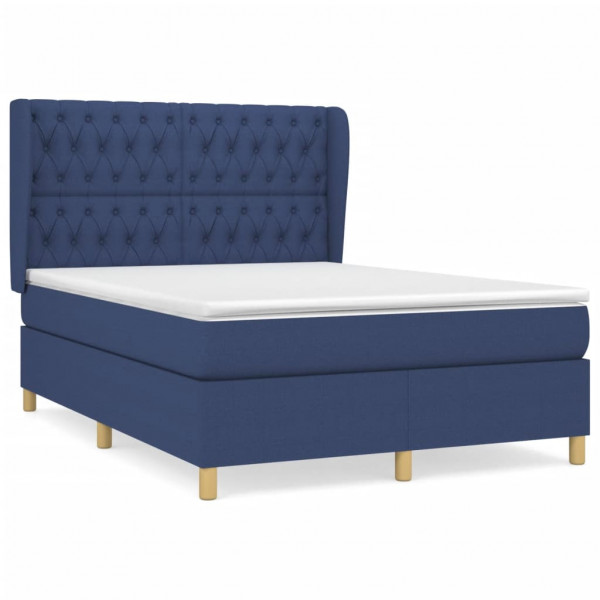 Cama box spring con colchón tela azul 140x190 cm M 2