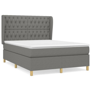 Cama box spring con colchón tela gris oscuro 140x200 cm H