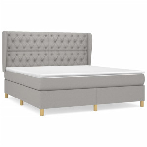 Cama box spring con colchón tela gris claro 160x200 cm H