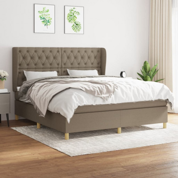 Cama box spring con colchón tela gris taupe 160x200 cm D