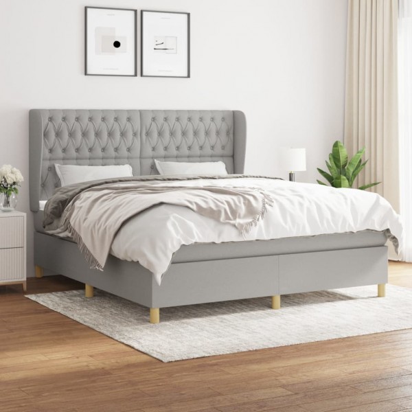 Cama box spring con colchón tela gris claro 180x200 cm D