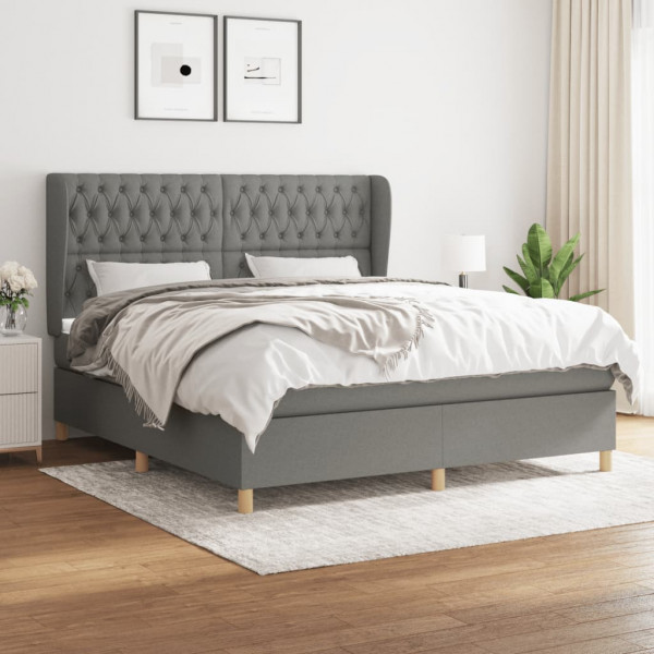 Cama box spring con colchón tela gris oscuro 180x200 cm D