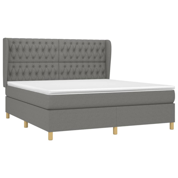 Cama box spring con colchón tela gris oscuro 180x200 cm M 3