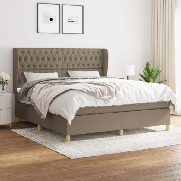 Cama box spring con colchón tela gris taupe 180x200 cm D