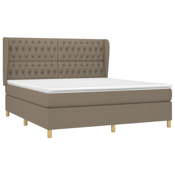 Cama box spring con colchón tela gris taupe 180x200 cm M 3