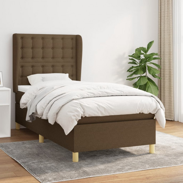 Cama box spring con colchón tela marrón oscuro 90x200 cm D