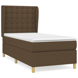 Cama box spring con colchón tela marrón oscuro 90x200 cm H