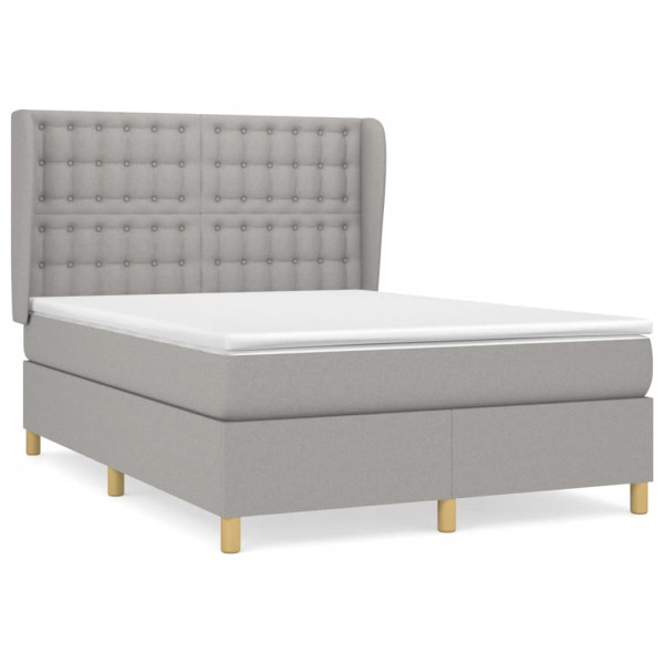 Cama box spring con colchón tela gris claro 140x200 cm M 2