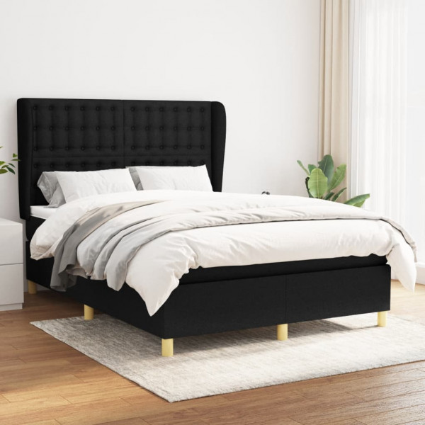 Cama box spring con colchón tela negro 140x200 cm D