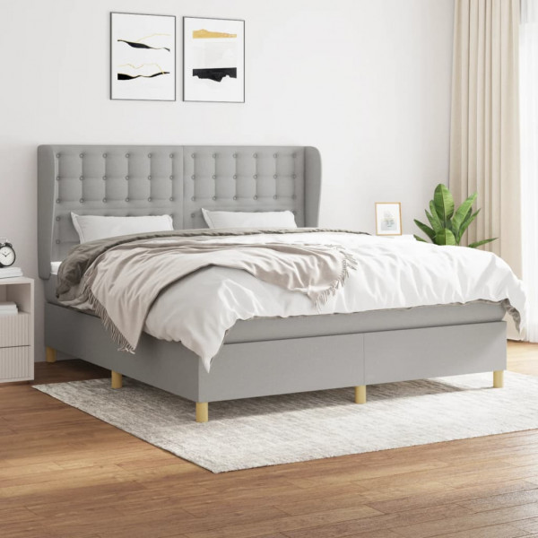 Cama box spring con colchón tela gris claro 180x200 cm D