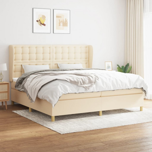 Cama box spring con colchón tela color crema 200x200 cm D