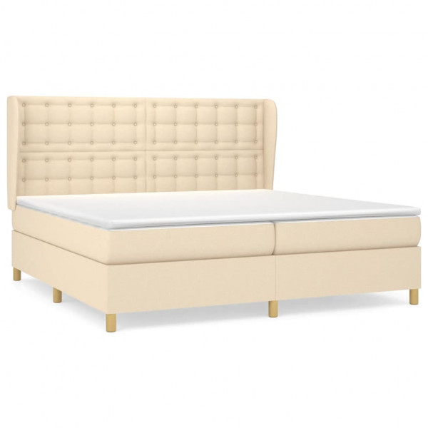 Cama box spring con colchón tela color crema 200x200 cm M 2