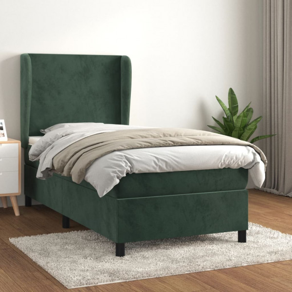 Cama box spring con colchón terciopelo verde oscuro 80x200 cm D