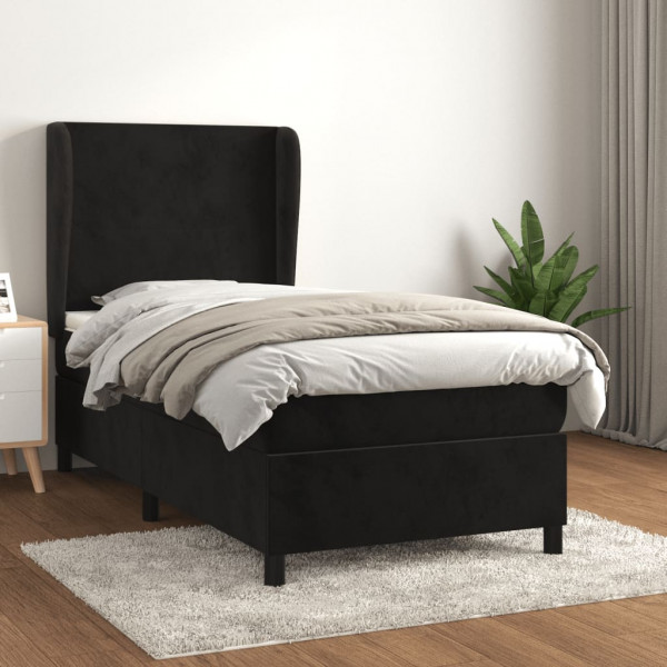 Cama box spring con colchón cuero sintético negro 90x190 cm D