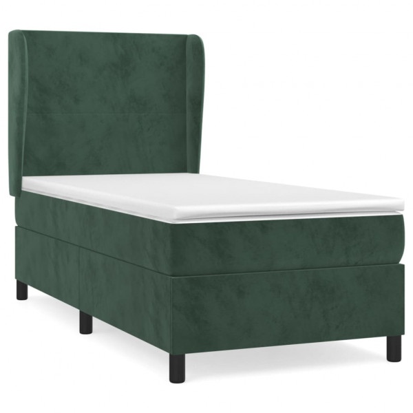 Cama box spring con colchón terciopelo verde oscuro 90x200 cm M 2