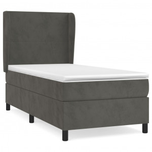 Cama box spring con colchón terciopelo gris oscuro 100x200 cm H